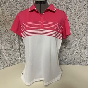 Lady Hagen Polo Shirt Womens Size L Pink/White Short Sleeve Collared Golf Top